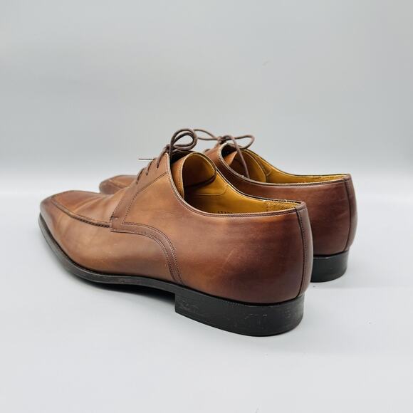 Magnanni Shoes Men 13 Brown Leather Squared Apron Toe Derby Oxford Dress Lace Up